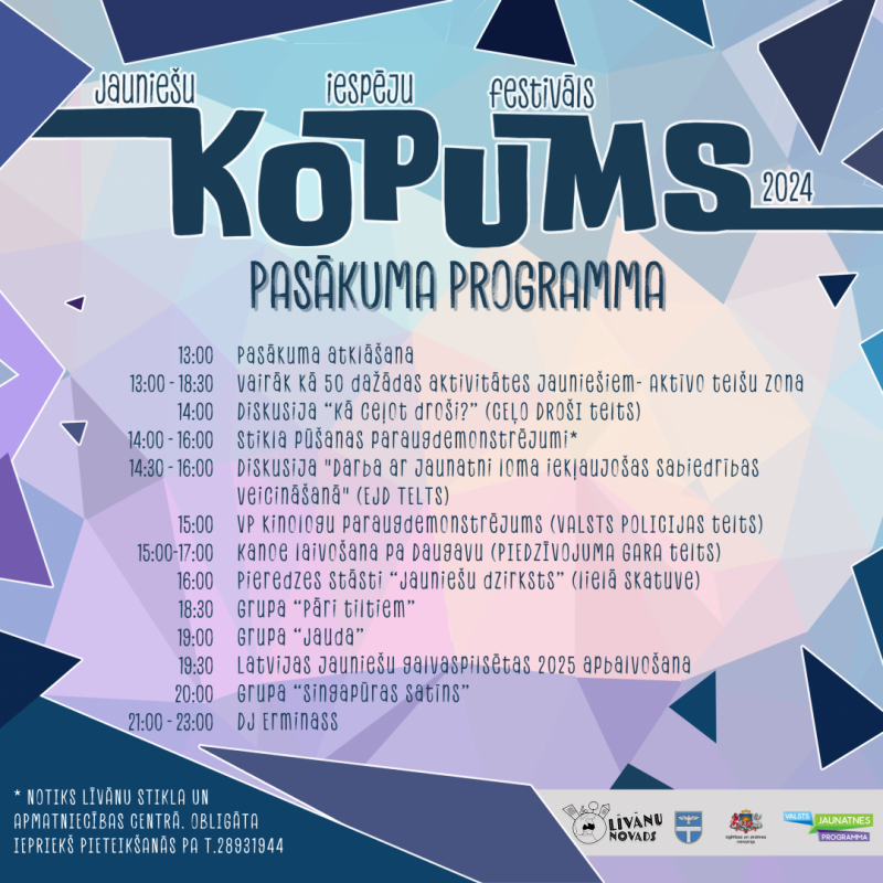 Jauniešu iespēju festivāls "Kopums 2024" pasākuma programma