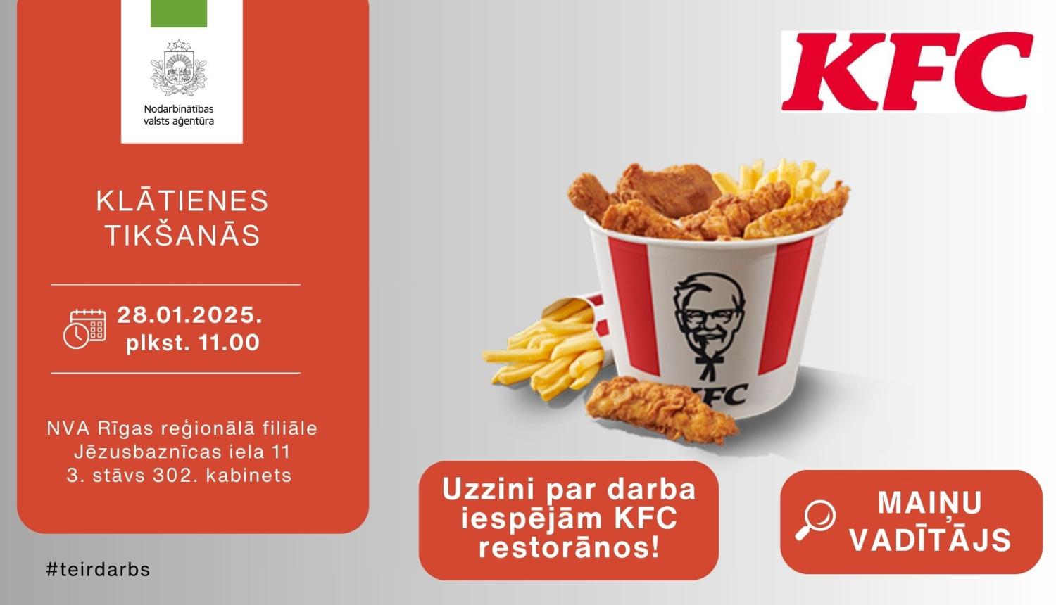 KLĀTIENES tikšanās RĪGĀ par darba un karjeras iespējām KFC restorānos