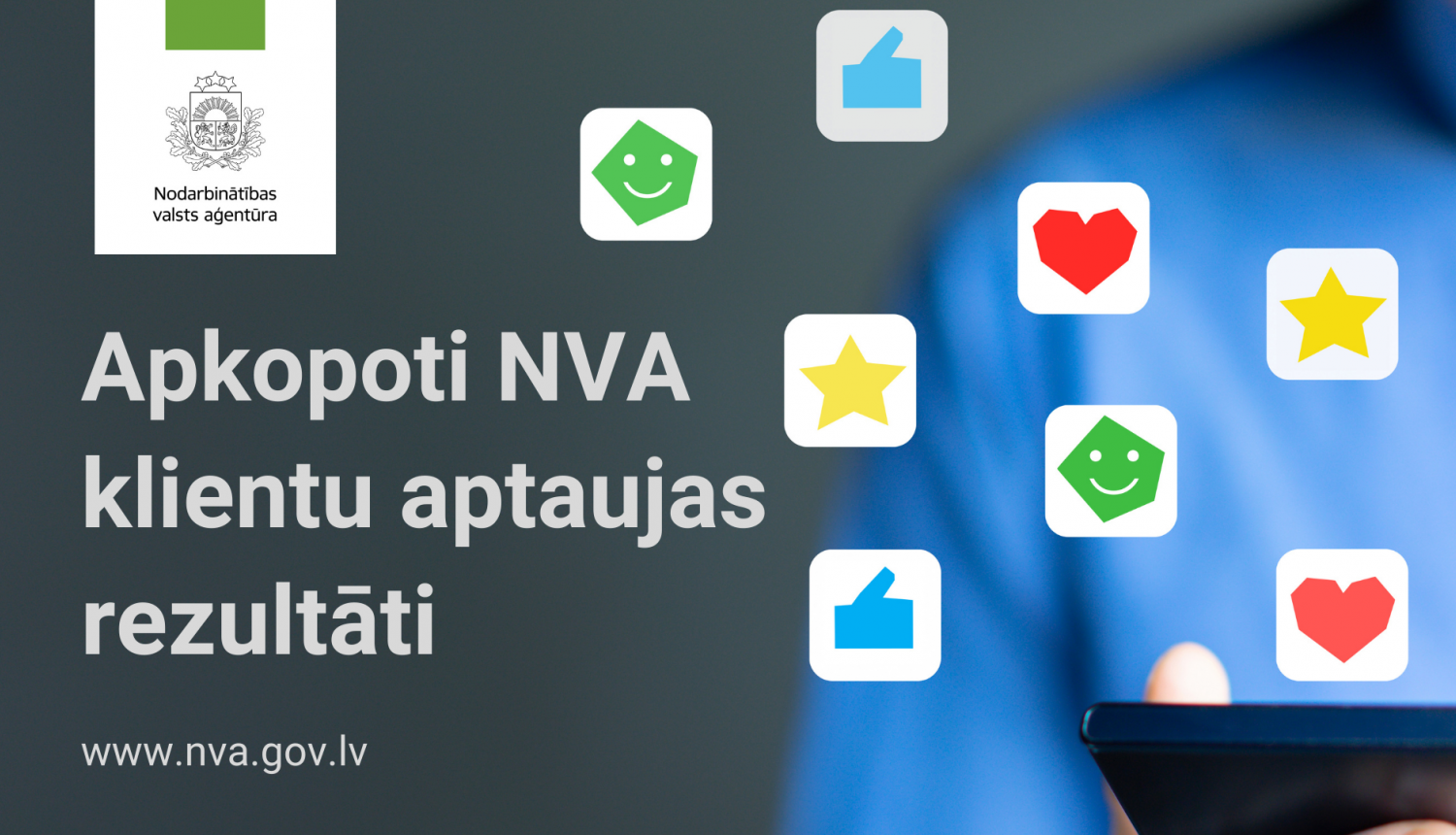 NVA logo, tekstuāls saturs, fons: klients aizpilda aptauju